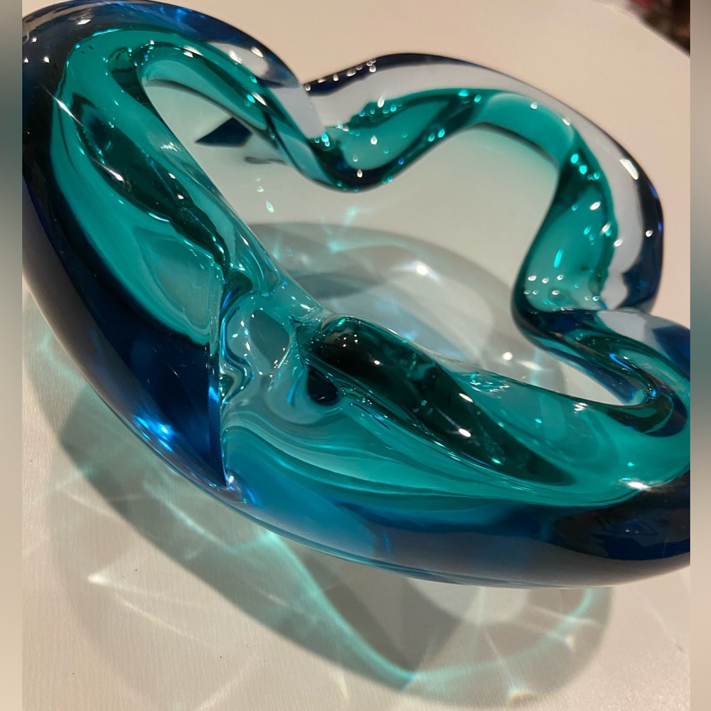 Gorgeous Alfredo Barbini Blue Green Murano Sommerso Ashtray